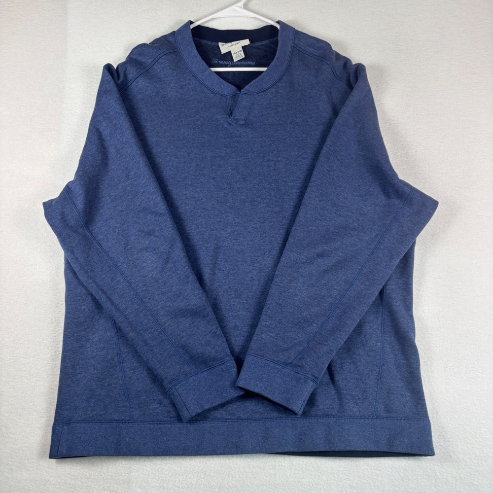 Tommy Bahama Mens 1XLB Blue Heathered Reversible Pullover Sweatshirt Notched 1X